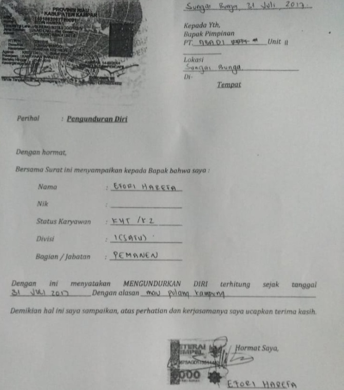 Pt Aa Unit Dua Diduga Palsukan Surat Pengunduran Diri